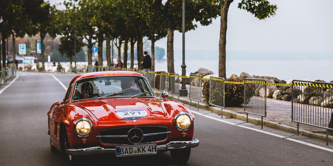 MERCEDES-BENZ 300 SL W 198 (1955) an old racing car in Mille Miglia 2020, a famous and vintage italian historical race, Garda lake