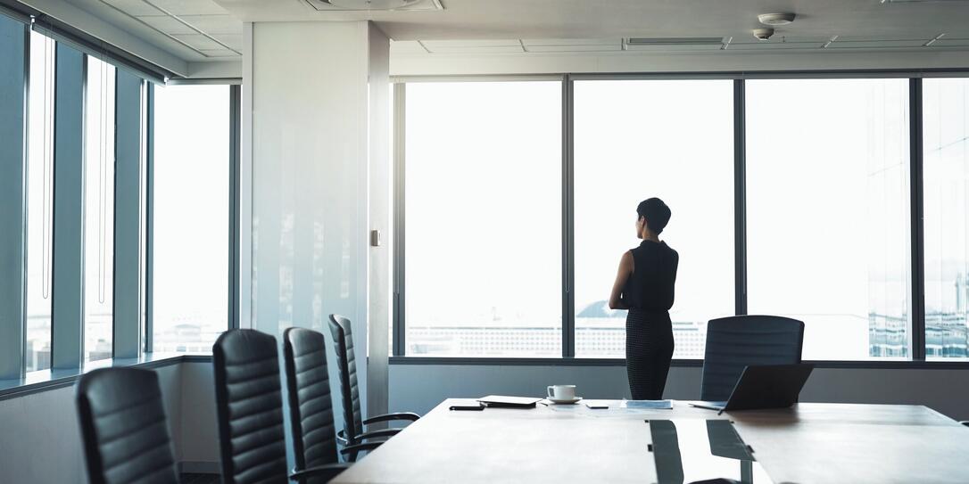 Corporate, window, and woman with success, thinking and ideas for planning, opportunity and decision. Female leader, manager and executive in boardroom, thoughts or vision with consultant or employee Corporate, window, and woman with success, thinking and ideas for planning, opportunity and decision. Female leader, manager and executive in boardroom, thoughts or vision with consultant or employee